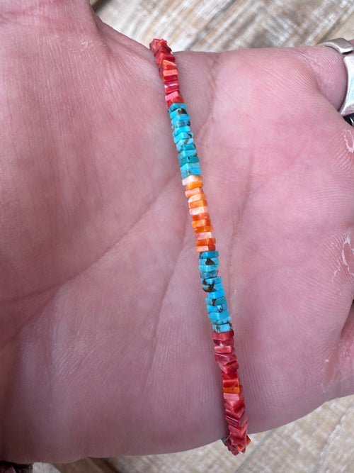 Handcrafted Turquoise & Spiny Oyster 16” Beaded Necklace