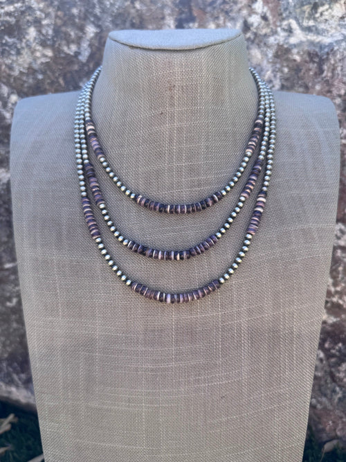 Handcrafted Purple Spiny & Sterling Silver 4mm Beaded Necklace