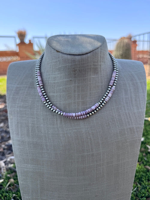 Handcrafted Light Purple Spiny & Sterling Silver 4mm Beaded Necklace