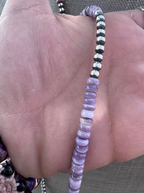 Handcrafted Light Purple Spiny & Sterling Silver 4mm Beaded Necklace