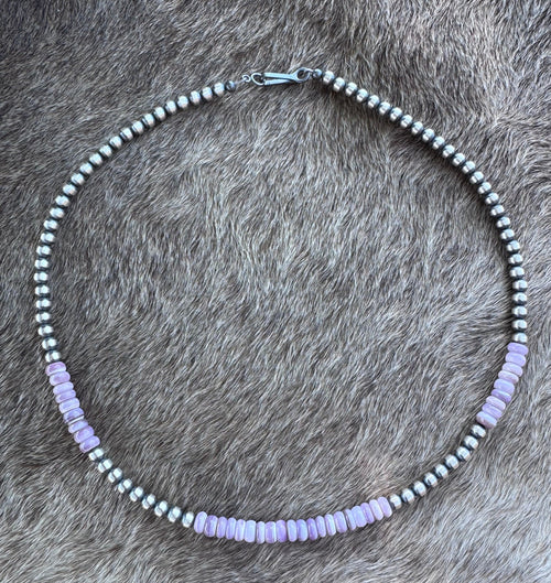 Handcrafted Light Purple Spiny & Sterling Silver 4mm Beaded Necklace