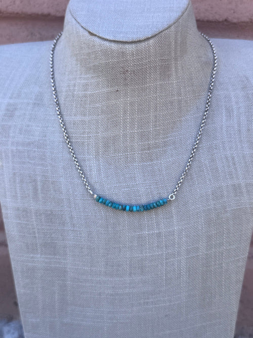 Handmade Sterling Silver & Hubei Turquoise Beaded Chain Necklace 18" by Roaming Buffalo
