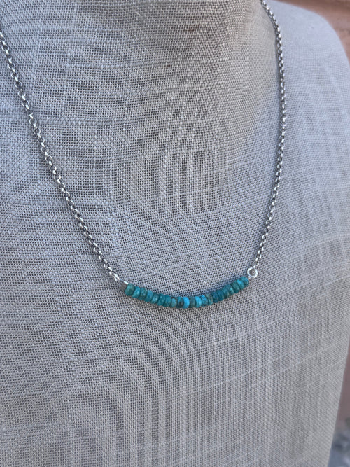 Handmade Sterling Silver & Hubei Turquoise Beaded Chain Necklace 18" by Roaming Buffalo