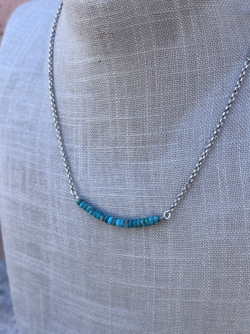 Handmade Sterling Silver & Hubei Turquoise Beaded Chain Necklace 18" by Roaming Buffalo