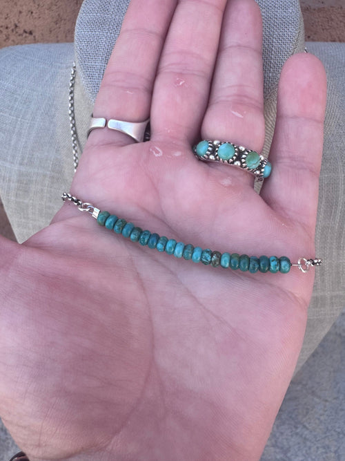 Handmade Sterling Silver & Hubei Turquoise Beaded Chain Necklace 18" by Roaming Buffalo