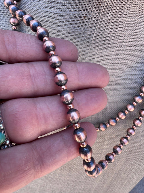 Handcrafted Patterned Copper 3&6mm Beaded Necklace