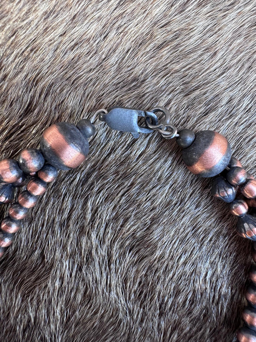 Handcrafted Copper Triple Strand 3-4mm Beaded Bracelet 7.5"