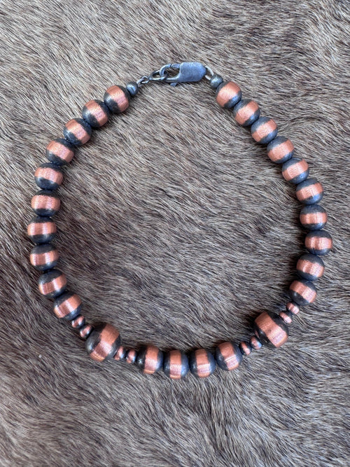 Handcrafted Copper 3-8mm Beaded Bracelet 8"