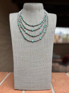 Handcrafted Kingman Turquoise &  Sterling Silver Heart 4mm Beaded Necklace