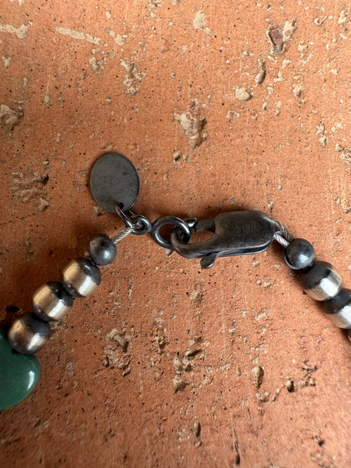 Handcrafted Sterling Silver Pearl & Turquoise 4mm Beaded Heart Bracelet 7"