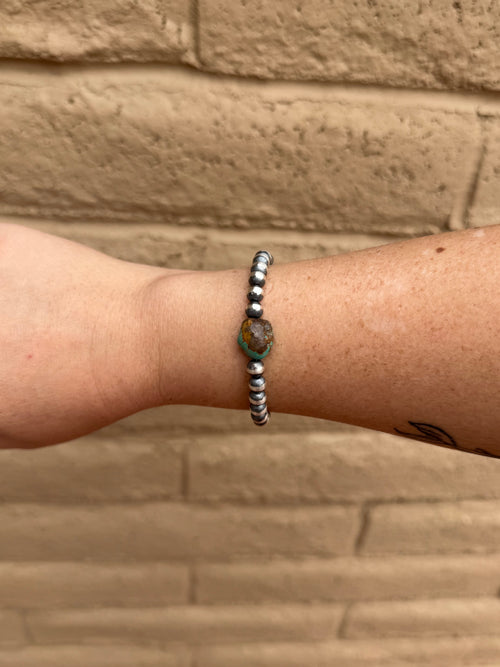 Handcrafted Sterling Silver Kingman Turquoise Beaded 6mm Bracelet