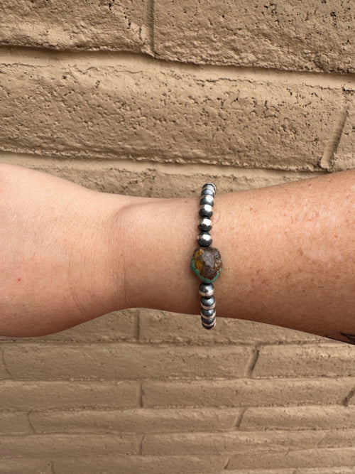 Handcrafted Sterling Silver Kingman Turquoise Beaded 6mm Bracelet