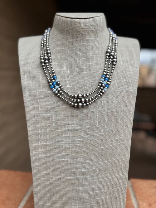 Handcrafted Blue Opal & Sterling Silver Beaded 3-6mm Necklace 20"