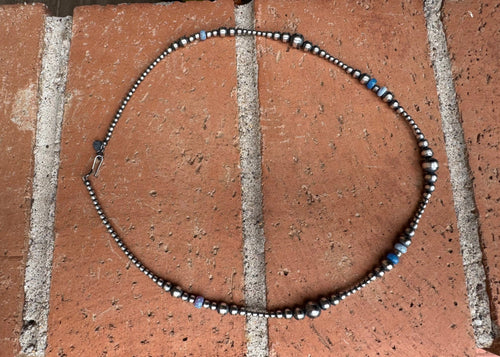 Handcrafted Blue Opal & Sterling Silver Beaded 3-6mm Necklace 20"