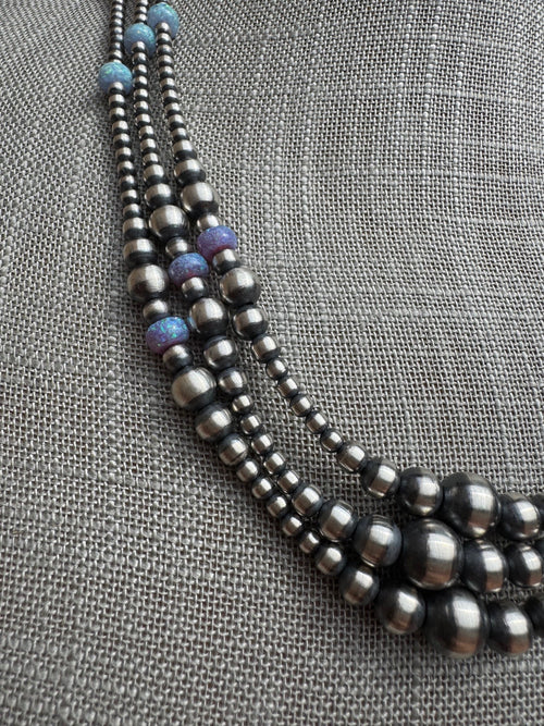 Handcrafted Blue Opal & Sterling Silver Beaded 3-6mm Necklace 20"