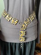 Vintage Dead Stock Handcrafted Sterling Silver and Inlay Multistone Butterfly Southwestern Style Link Belt, Tiger Eye