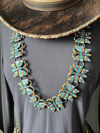 Vintage Dead Stock Handcrafted Sterling Silver and Inlay Multistone Butterfly Southwestern Style Link Belt, Turquoise