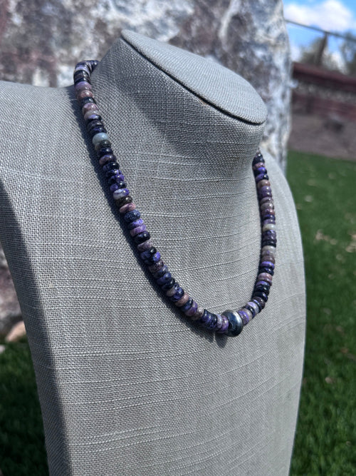 Handmade Sterling Silver Charoite Beaded Necklace 17.5" by Roaming Buffalo