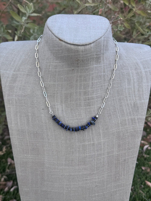 Handmade Sterling Silver Lapis And Black Onyx Beaded Necklace by Roaming Buffalo