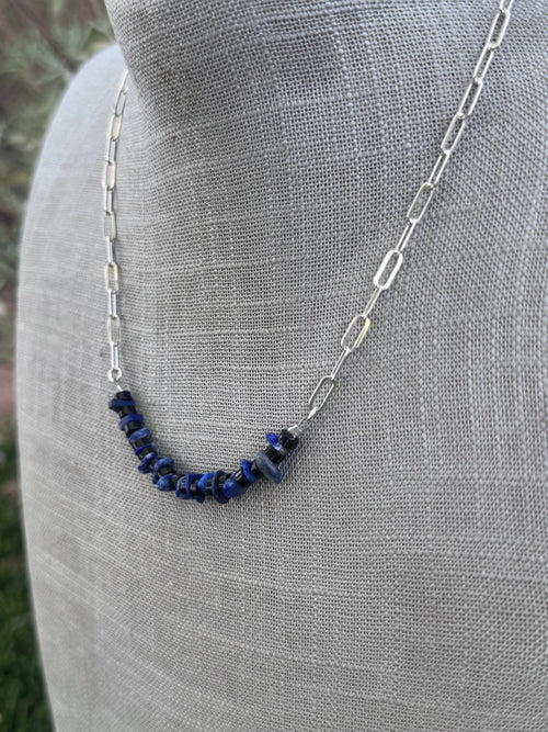Handmade Sterling Silver Lapis And Black Onyx Beaded Necklace by Roaming Buffalo