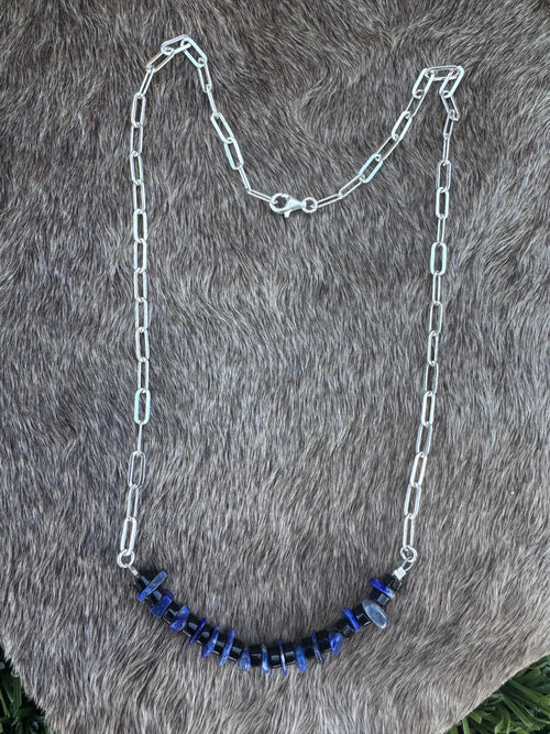 Handmade Sterling Silver Lapis And Black Onyx Beaded Necklace by Roaming Buffalo