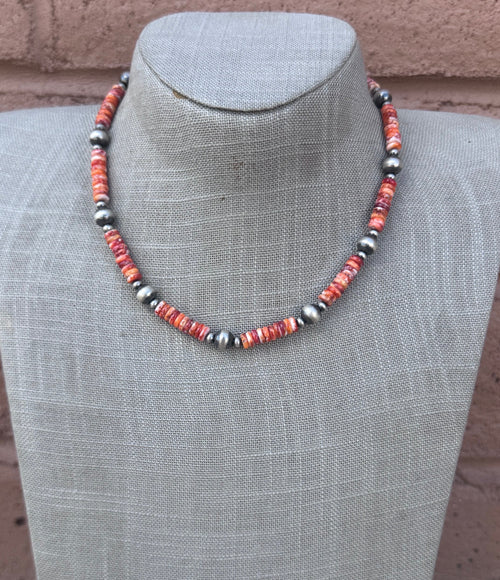 Handmade Sterling Silver Pearl & Spiny Beaded Necklace by Roaming Buffalo