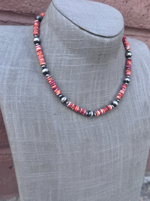 Handmade Sterling Silver Pearl & Spiny Beaded Necklace by Roaming Buffalo