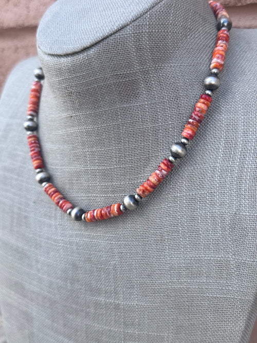 Handmade Sterling Silver Pearl & Spiny Beaded Necklace by Roaming Buffalo
