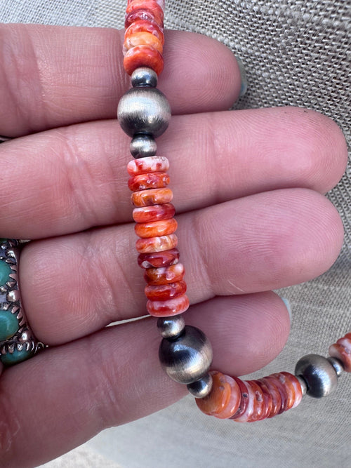 Handmade Sterling Silver Pearl & Spiny Beaded Necklace by Roaming Buffalo