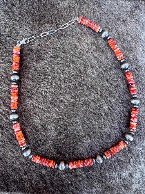 Handmade Sterling Silver Pearl & Spiny Beaded Necklace by Roaming Buffalo