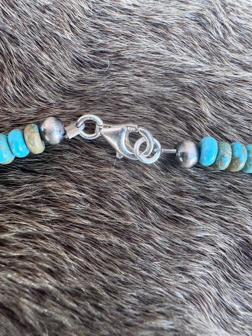 Handmade Sterling Silver Pearl, Lone Mountain And Pearl Beaded Necklace by Roaming Buffalo