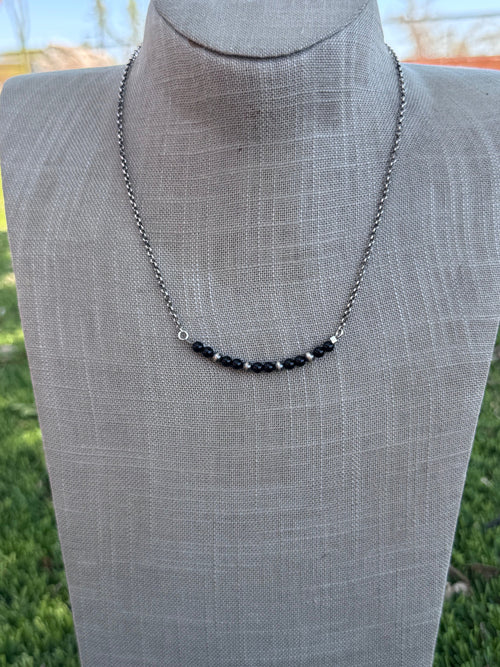 Handmade Sterling Silver Pearl & Black Onyx 4mm Beaded Necklace by Roaming Buffalo