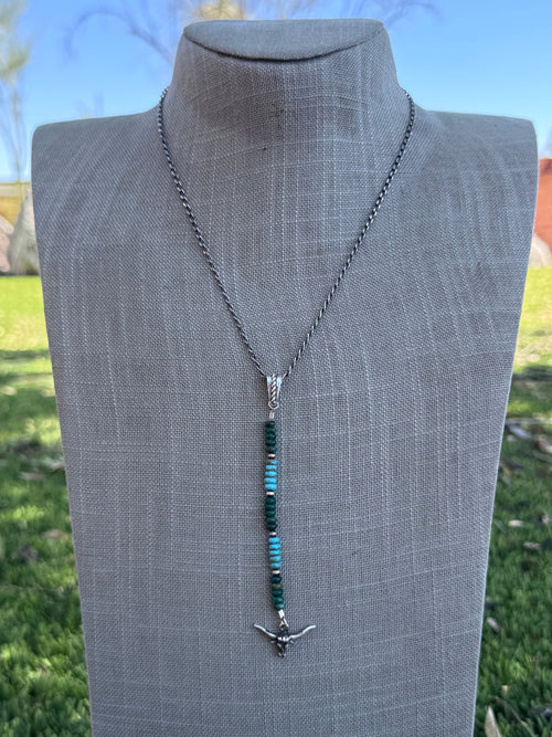 Handmade Sterling Silver Lone Mountain, Hubei, & Pearl Beaded Necklace by Roaming Buffalo