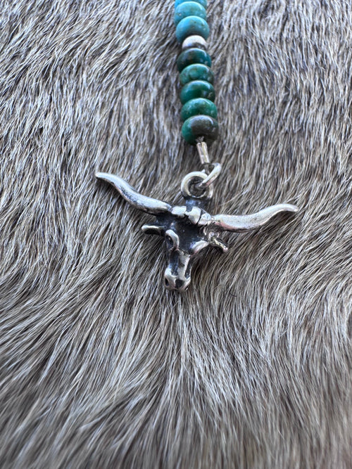 Handmade Sterling Silver Lone Mountain, Hubei, & Pearl Beaded Necklace by Roaming Buffalo