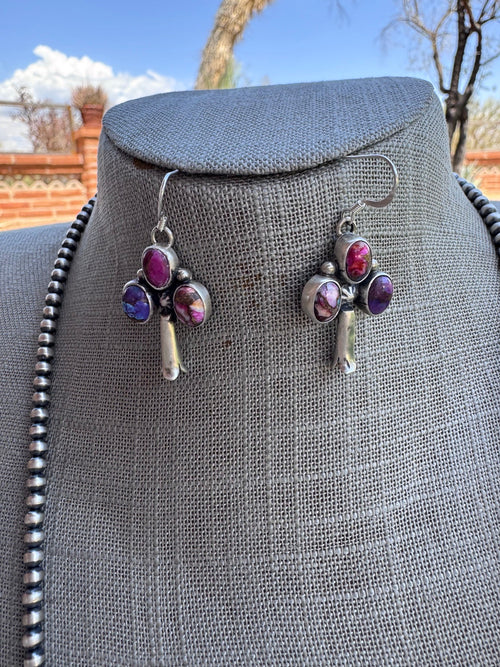 Handcrafted Pink Dream Mojave & Sterling Silver Pearl 4mm Beaded Naja Necklace Earring Set