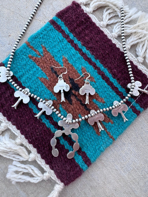Handcrafted Pink Dream Mojave & Sterling Silver Pearl 4mm Beaded Naja Necklace Earring Set