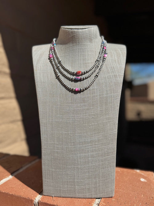 Handcrafted Sterling Silver & Pink Dream 4-6mm Beaded Necklace