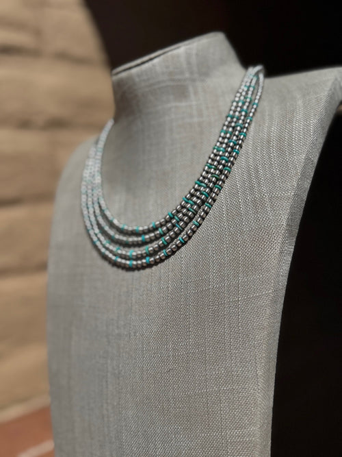 Handcrafted Kingman Turquoise & Sterling Silver 4mm Beaded Necklace 20"