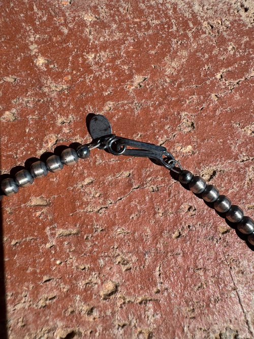 Handcrafted Kingman Turquoise & Sterling Silver 4mm Beaded Necklace 18"