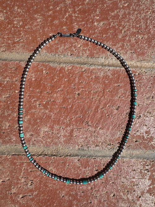 Handcrafted Kingman Turquoise & Sterling Silver 4mm Beaded Necklace