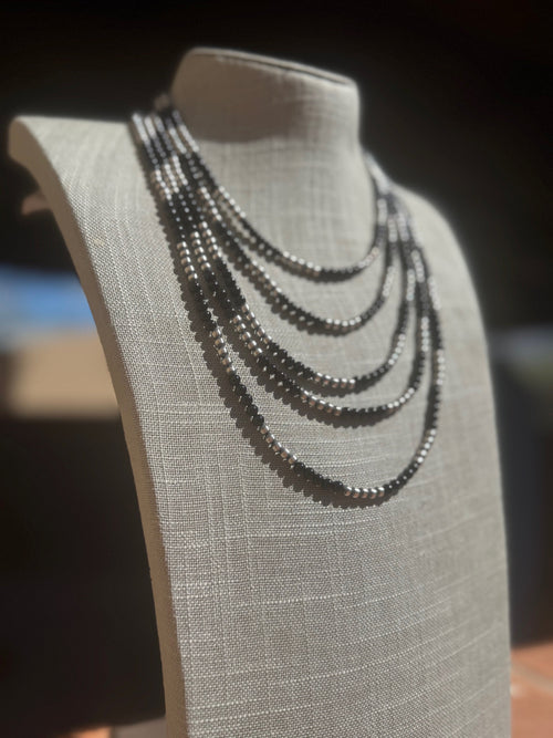 Handcrafted Pearl Sterling Silver & Black Onyx Beaded 4mm Necklace