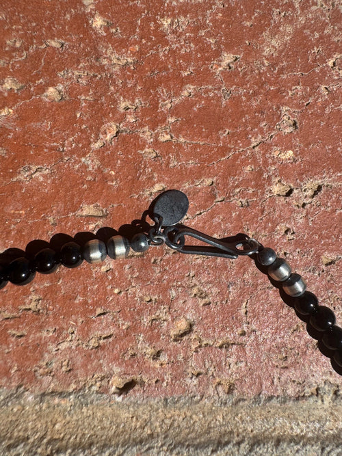 Handcrafted Pearl Sterling Silver & Black Onyx Beaded 4mm Necklace