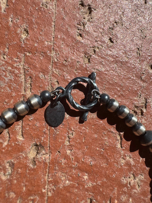 Handcrafted Sterling Silver Pearl & Black Onyx 4-6mm Beaded Bracelet 7"