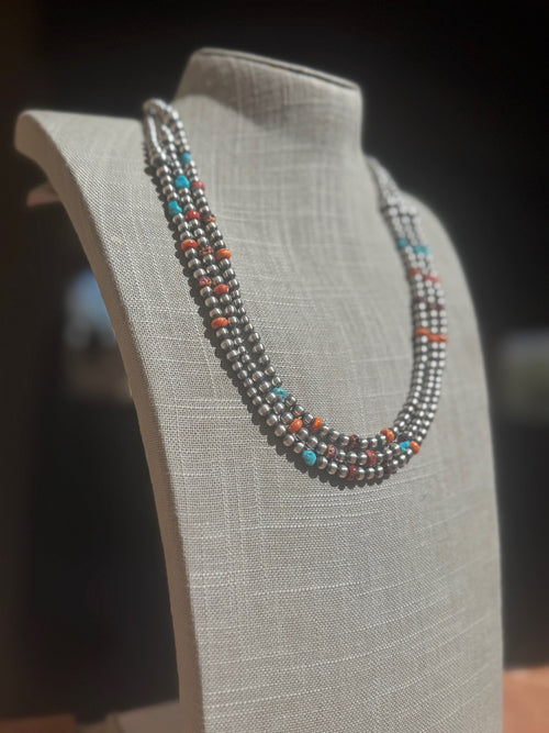 Sterling Silver & Multi Stone Beaded 4-6mm Necklace 24"