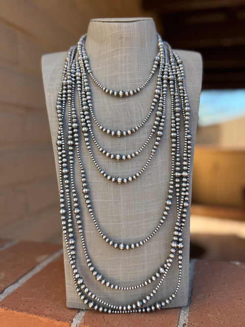 Handcrafted Sterling Silver Pearl Beaded 3-8mm Necklace