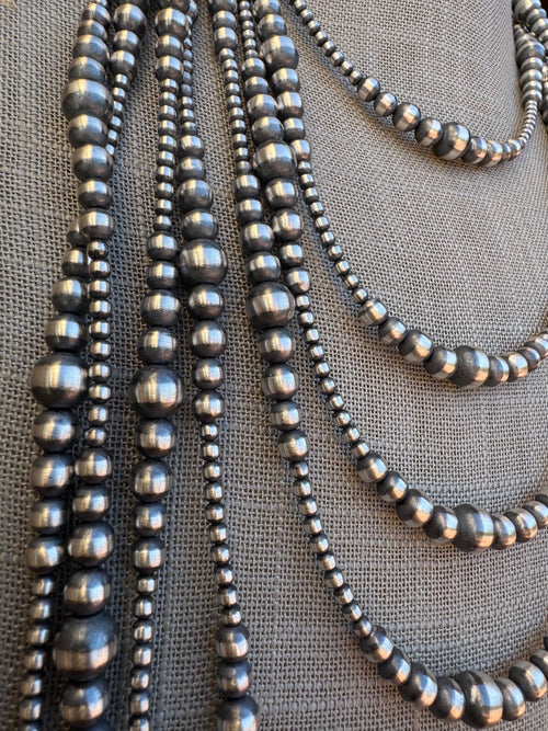 Handcrafted Sterling Silver Pearl Beaded 3-8mm Necklace