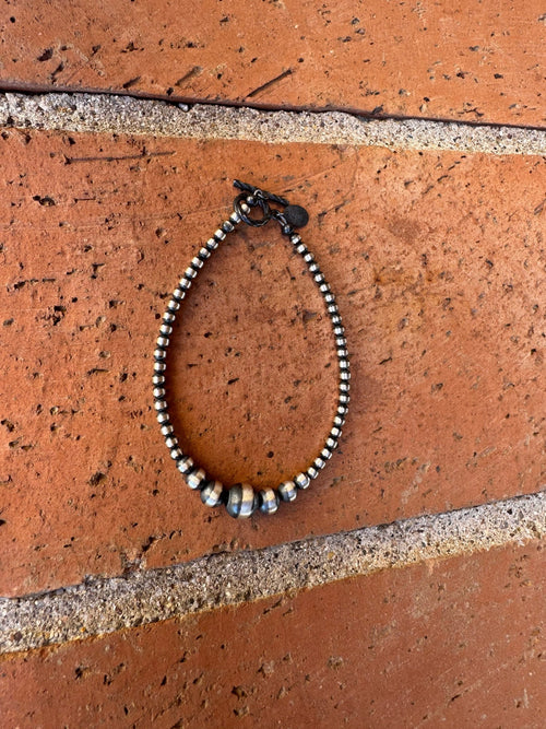 Handcrafted Sterling Silver 3-8mm Beaded Bracelet 7.5"