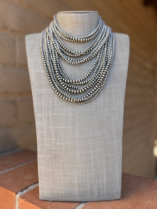 Handcrafted Sterling Silver 3 Strand Beaded 3-8mm Necklace