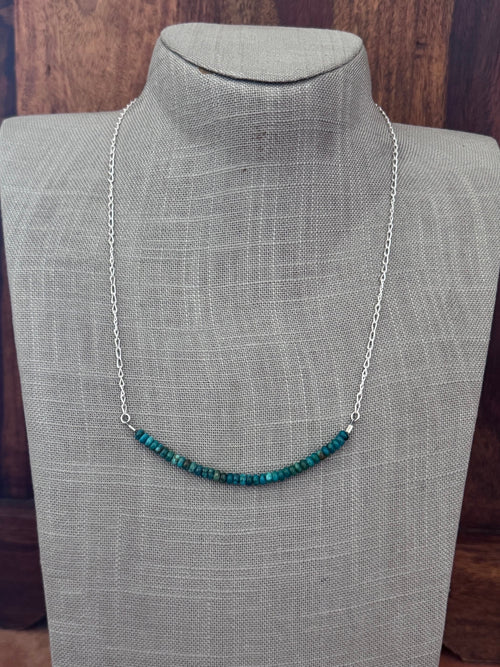 Handmade Sterling Silver & Hubei Turquoise Beaded Chain Necklace 22" by Roaming Buffalo