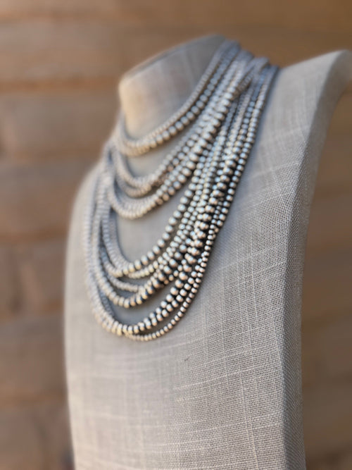 Handcrafted Sterling Silver 3 Strand Beaded 3-8mm Necklace